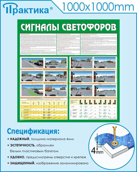 С39 Стенд сигналы светофоров (1000х1000х3 мм, прямая печать на пластик) - Стенды - Стенды по безопасности дорожного движения - Магазин охраны труда Протекторшоп